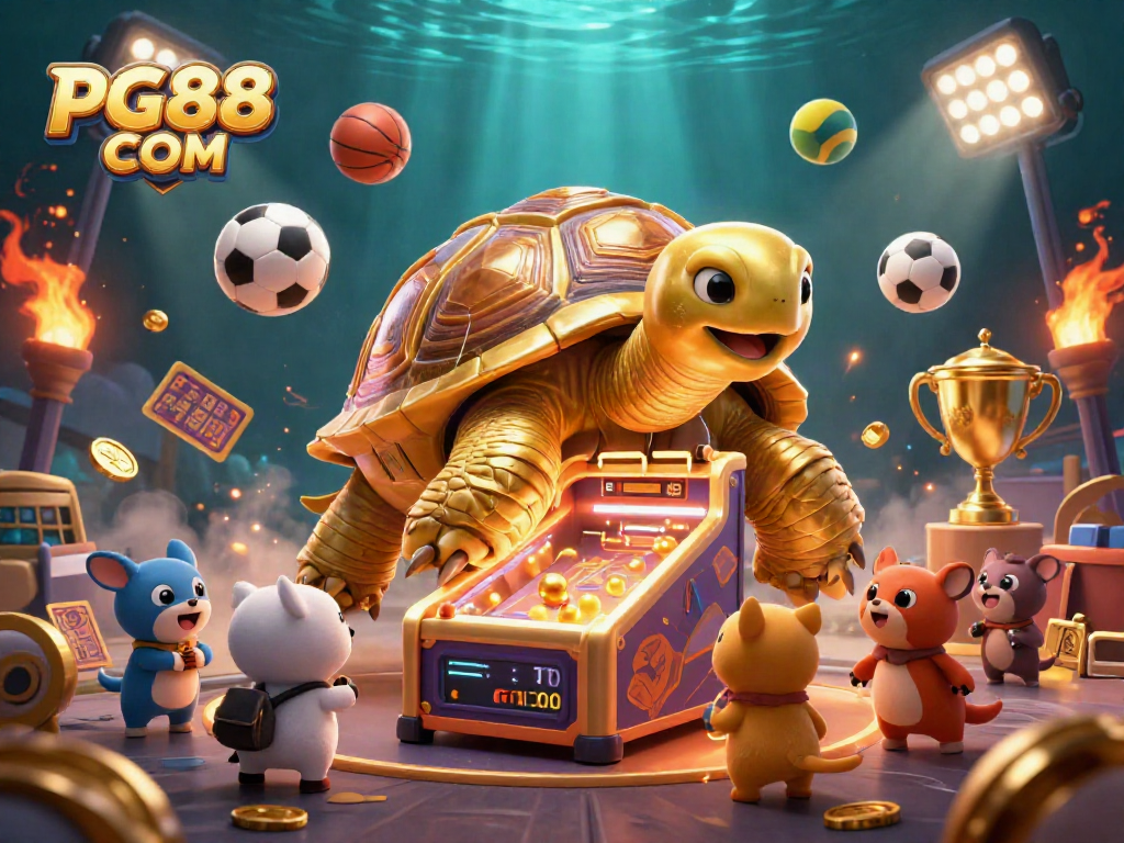 Experience thrilling gameplay with PG88 COM as animated golden tortoise entertains in a vibrant casino