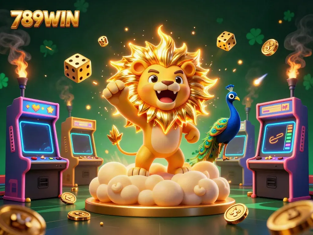 Experience thrilling gameplay with 789WIN's exciting 3D casino adventure, featuring a roaring lion and rolling dice.