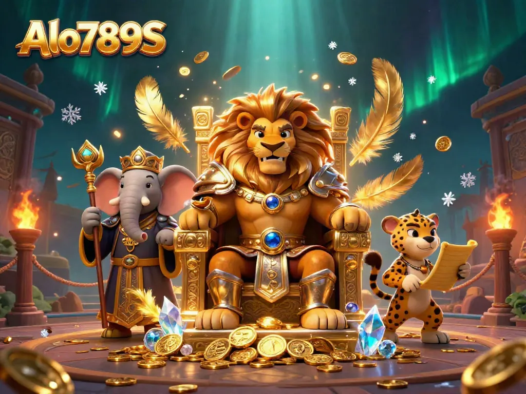 Engage in thrilling fights at Alo789S, highlighted by a majestic lion king and an ornate atmosphere.