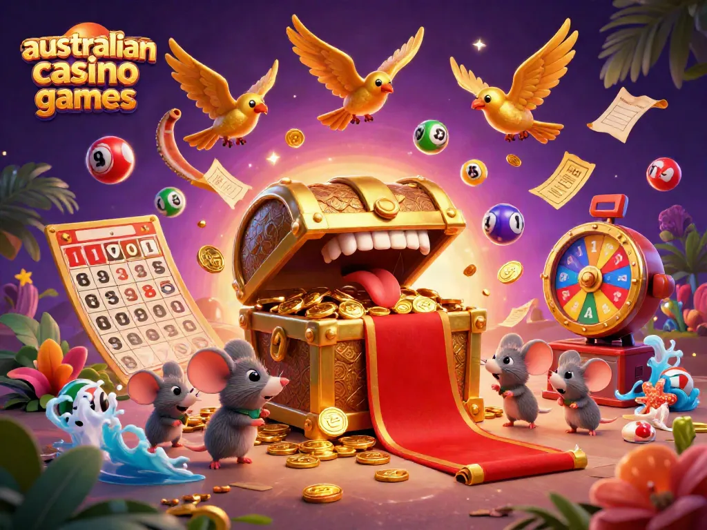 Engage in australian casino games with this vivid illustration of treasure and excitement.
