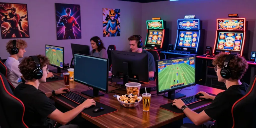 NET88 online gaming scene with players enjoying sports betting and casino games in a vibrant environment.