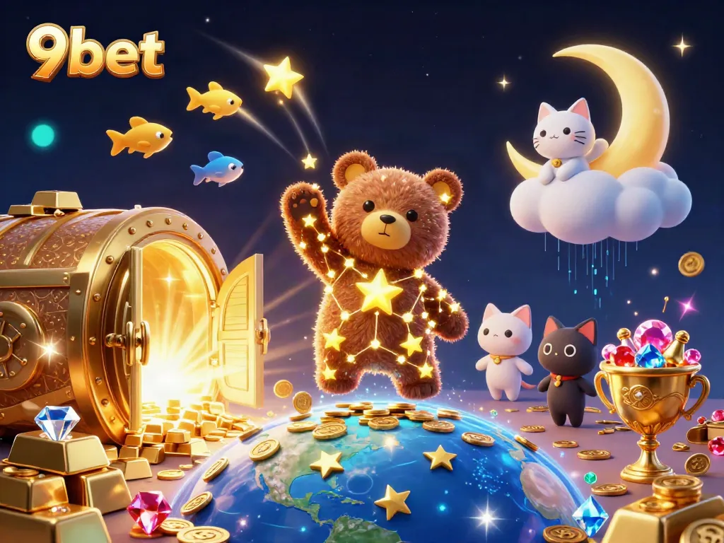 Experience thrilling gameplay with 9bet illustrated in a vibrant casino-themed fantasy scene.