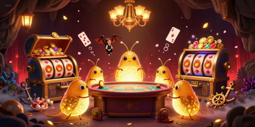 Experience excitement at VAN88 com with glowworms lighting a lively casino scene.