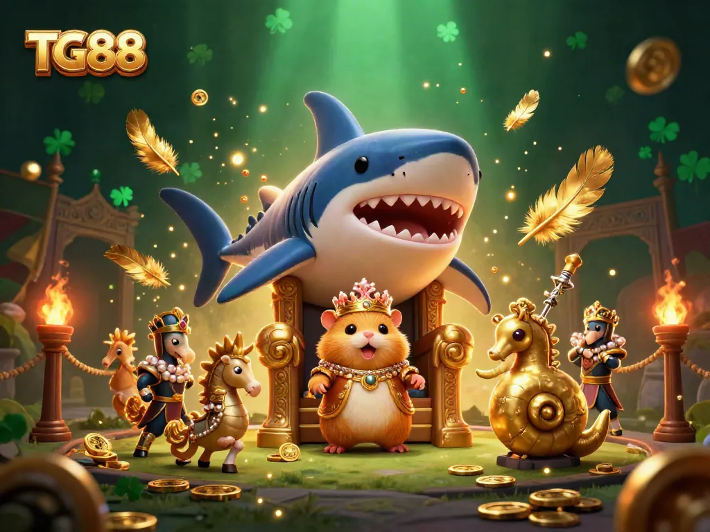 Engage with TG88 instant winning opportunities featuring a golden hamster king and vibrant casino elements.