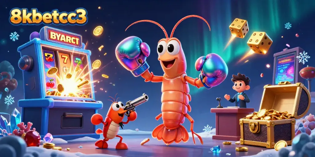 Experience the excitement of 8kbetcc3 with vibrant casino characters amid a jackpot explosion scene.