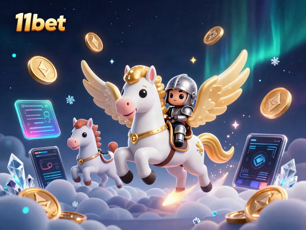 Experience thrilling gameplay with 11bet's dynamic casino illustration showcasing crypto elements and adventures.