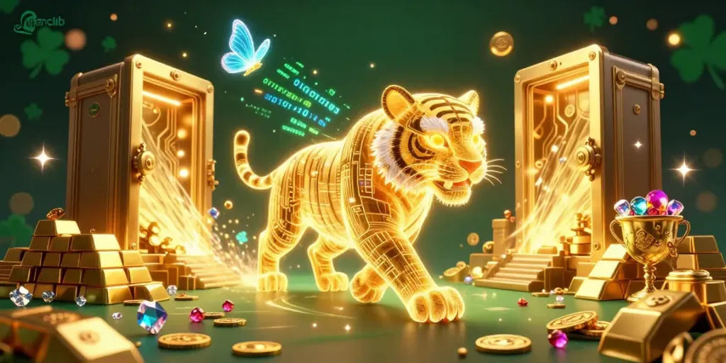 Experience thrilling wins at manclub with a neon tiger in a dazzling digital casino.