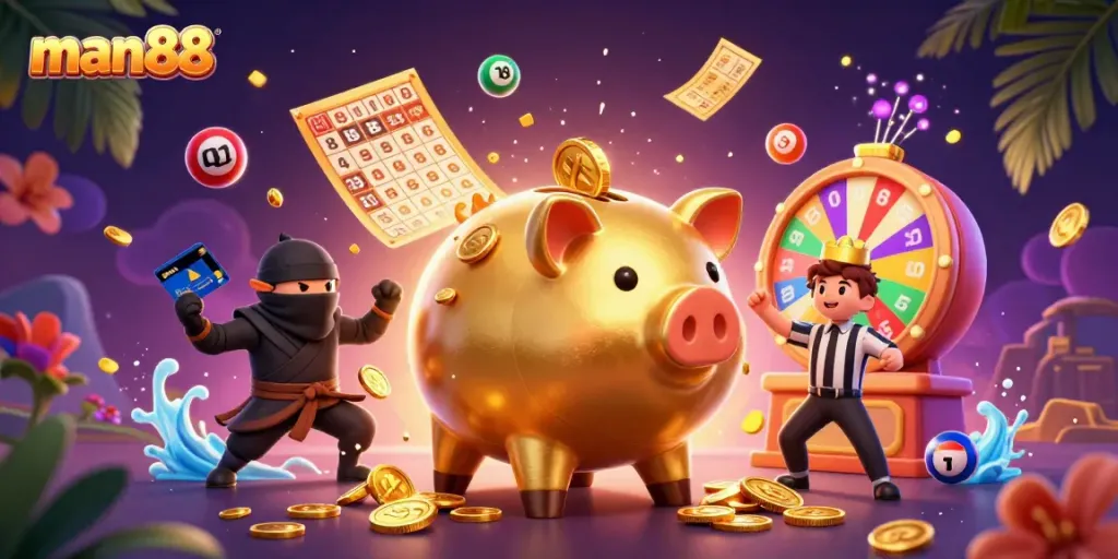 Exciting scene of man88's colorful gaming environment with characters engaging in dynamic casino action.