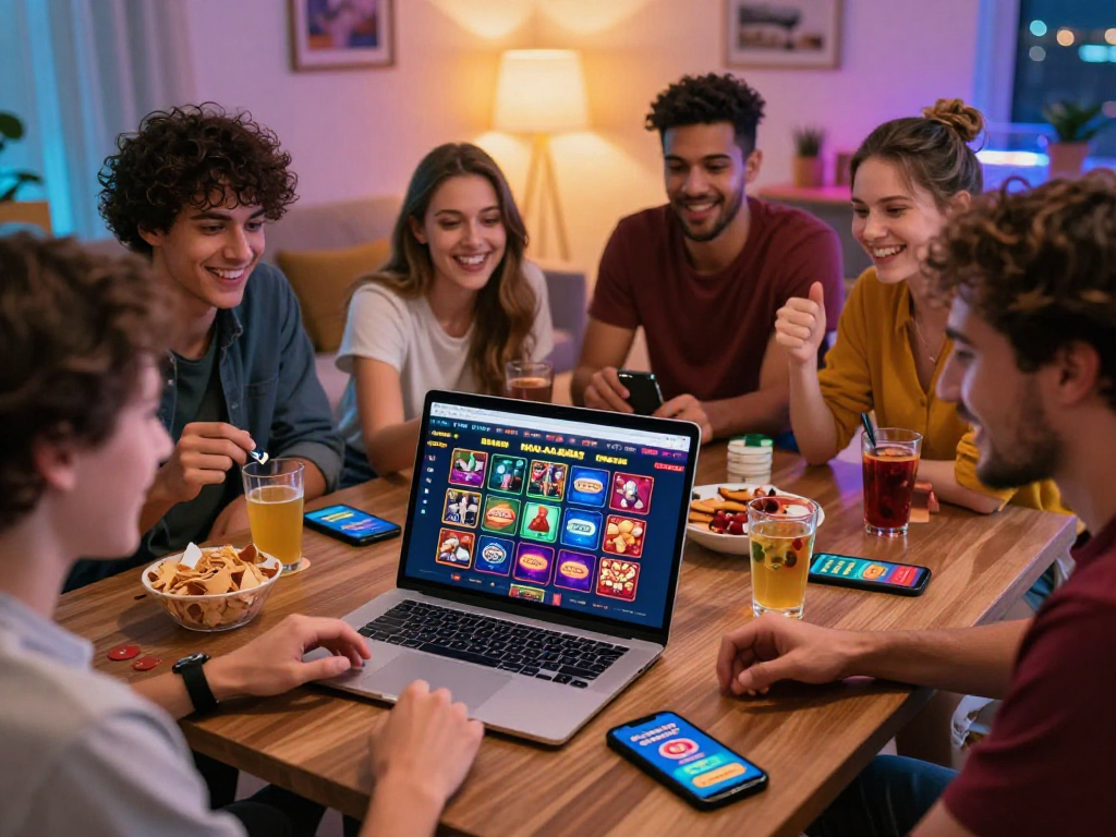 Giocatori entusiasti in casa mentre usano un casinò non AAMS online per divertirsi insieme.