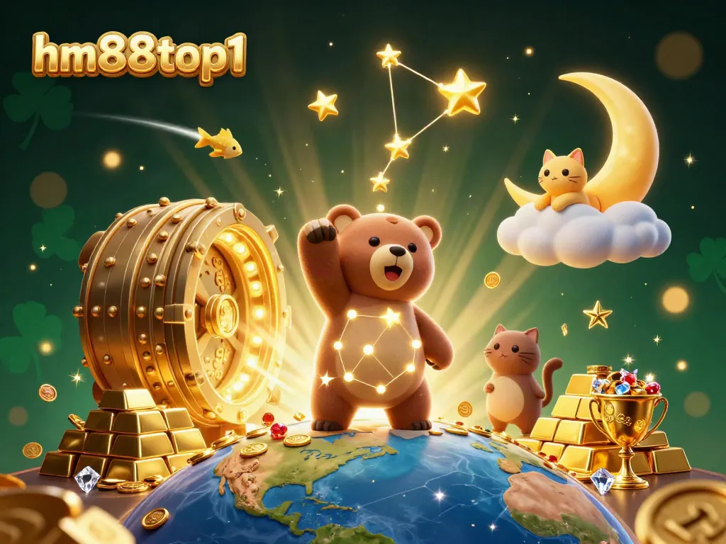 Engage with hm88top1 as a constellation bear scoops coins with shimmering treasures in a 3D casino.