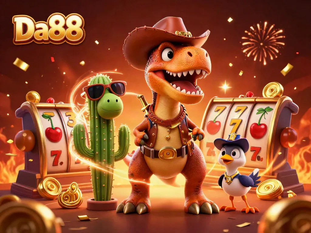Da88 offers thrilling slot adventures with dynamic characters in a vibrant casino setting.