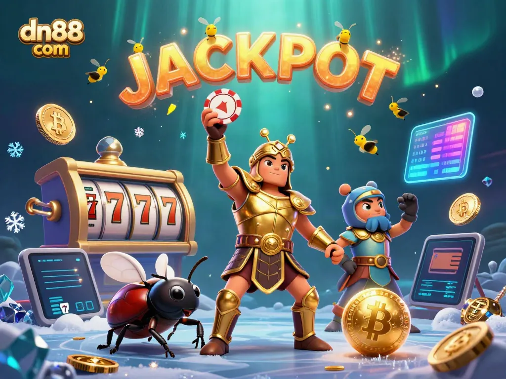 Engage with the excitement of dn88 com as cartoon characters celebrate a massive jackpot in a vibrant casino scene.