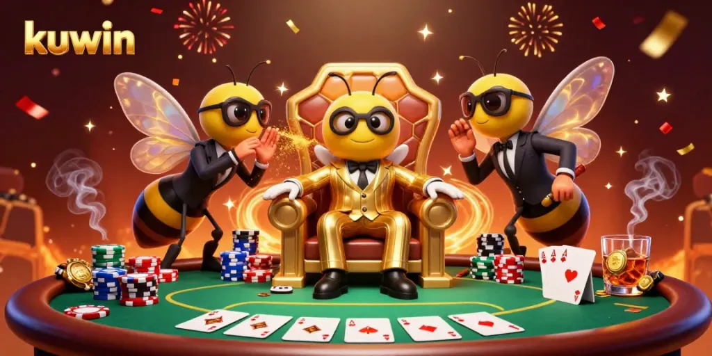 Kuwin mob boss oversees a dynamic poker game with wasp bodyguards and butterfly informant.